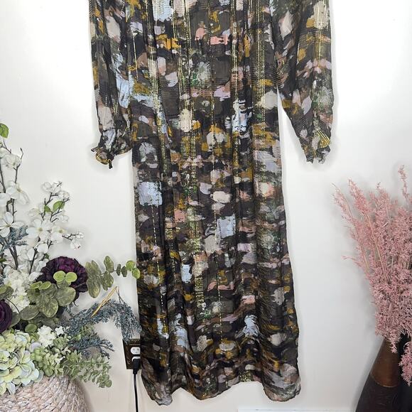 ANTHROPOLOGIE Blair Shimmer Maxi Dress Golden Bronze Brown Multi {KK41} - Picture 5 of 9